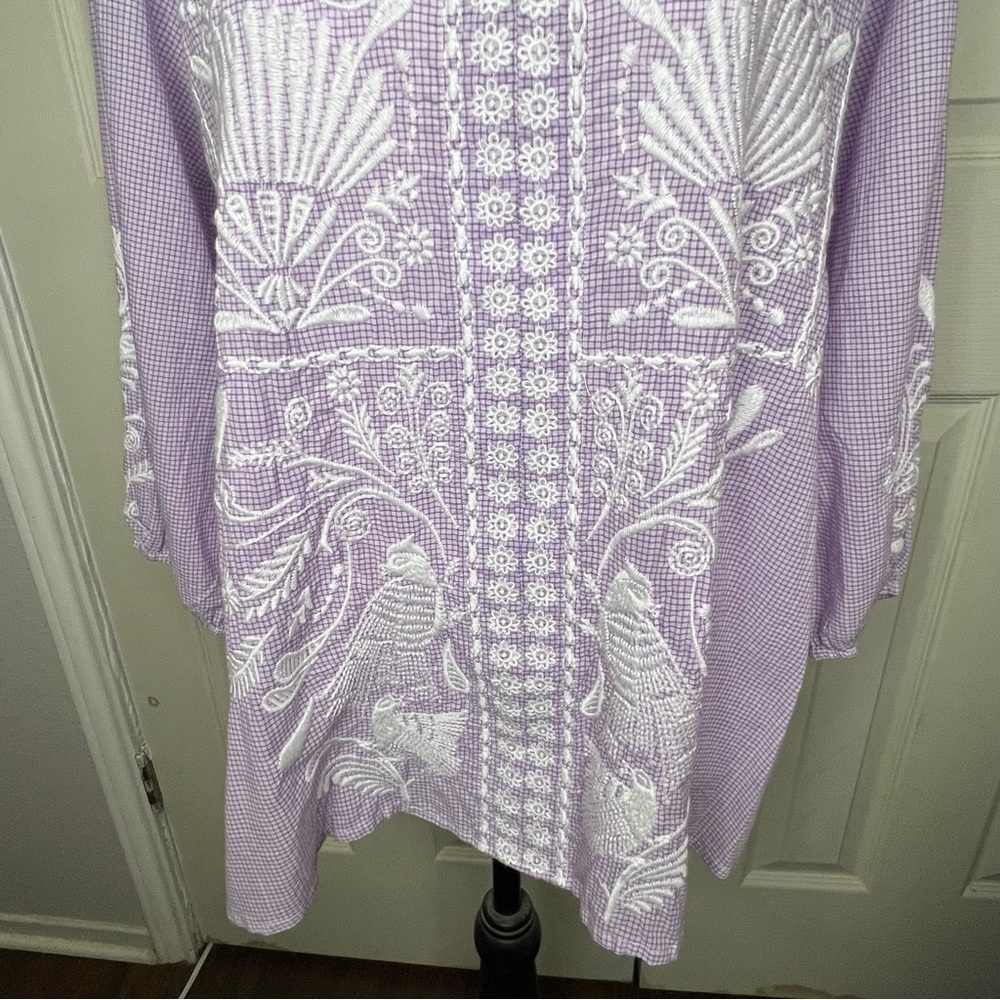 Johnny Was Workshop Orla Wander Purple/White Embroidered BLOUSE Bohemian Sz M - Picture 5 of 11